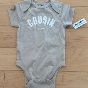 Old Navy Beige 'Cousin Club' Infant Onesie